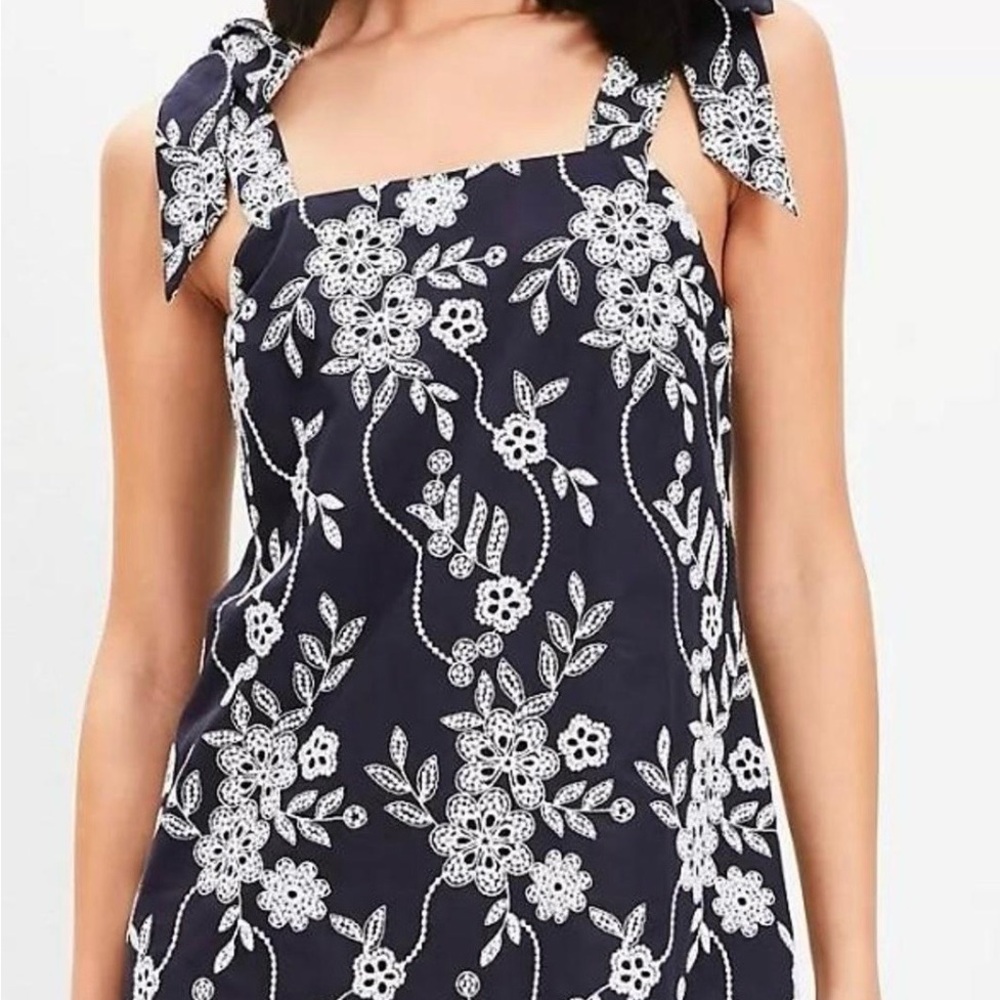 LOFT Navy and White Floral Square-Neck Mini Dress New with tags 12